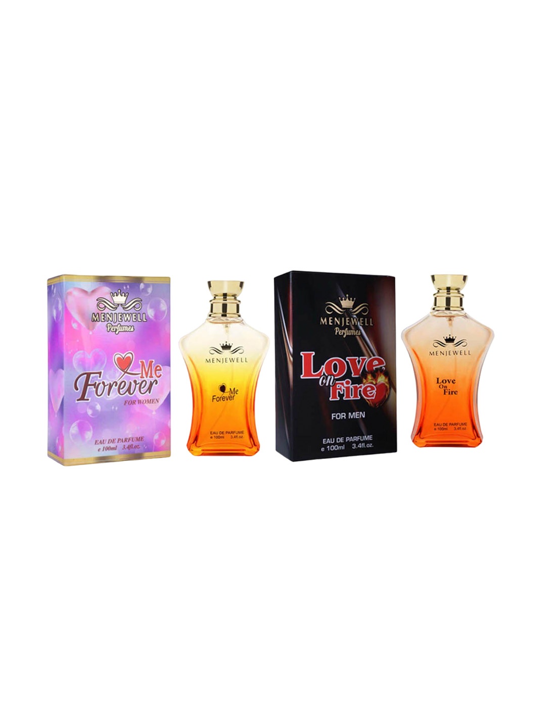 

Menjewell Set Of 2 Love On Fire & Love Me Foreve Eau de Parfum 100 ml Each, Yellow