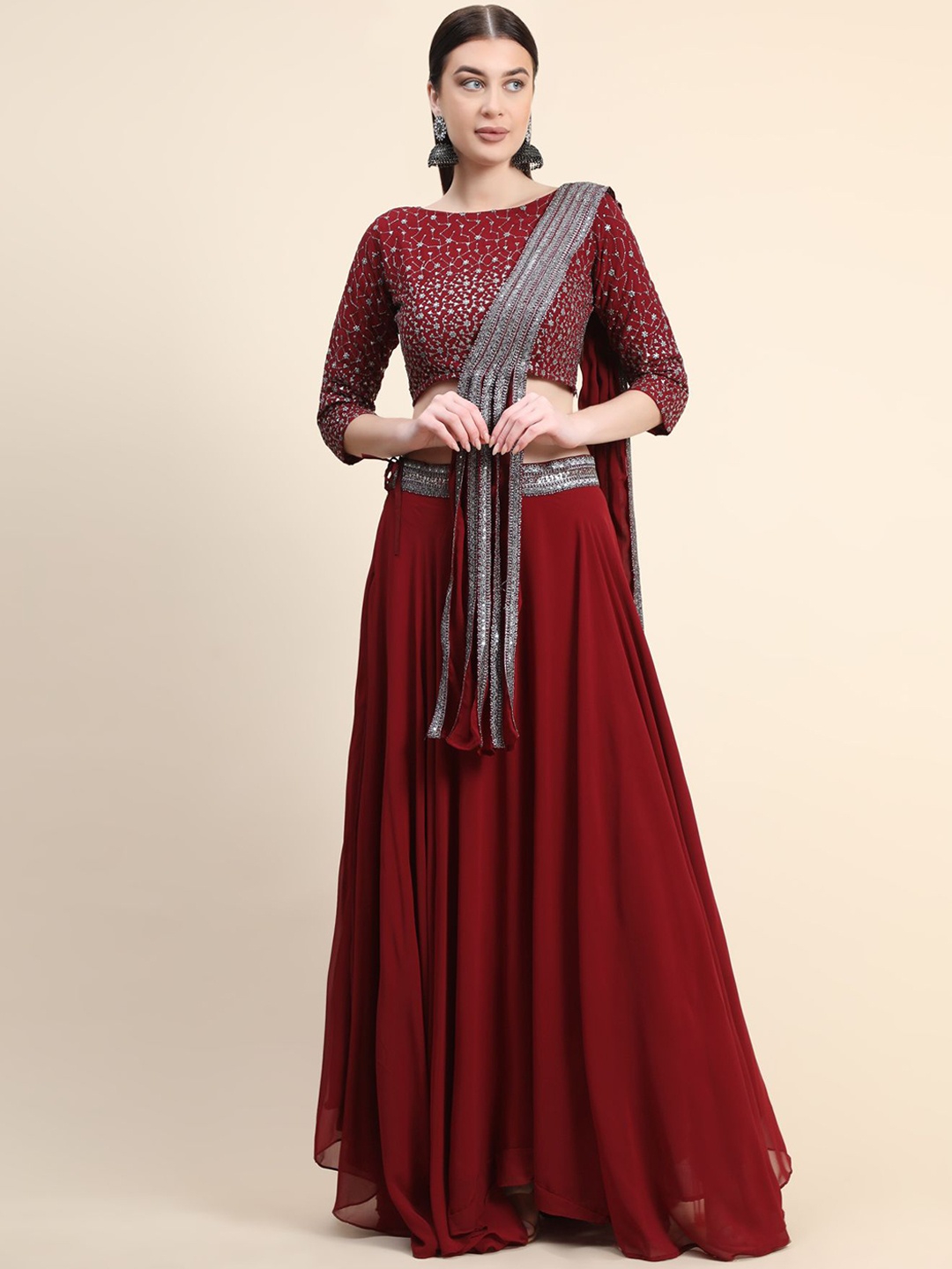 

KALINI Embellished Ready to Wear Lehenga & Blouse With Dupatta, Maroon