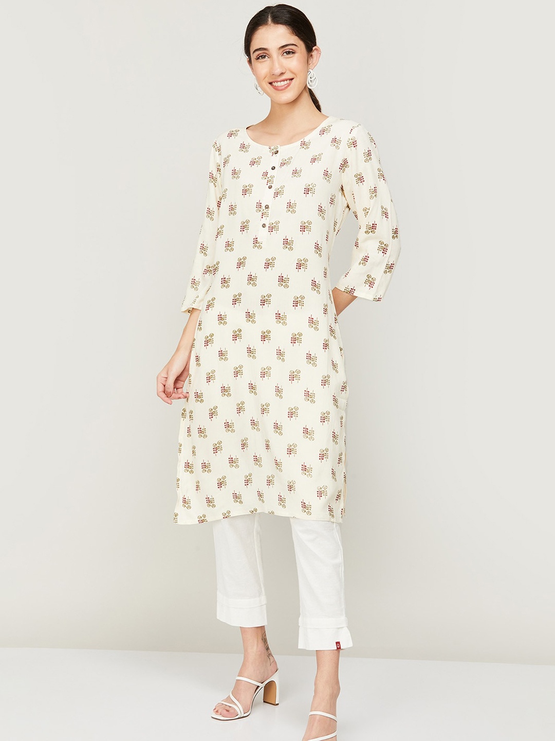 

Melange by Lifestyle Women Ethnic Motifs Printed Kurta, Off white