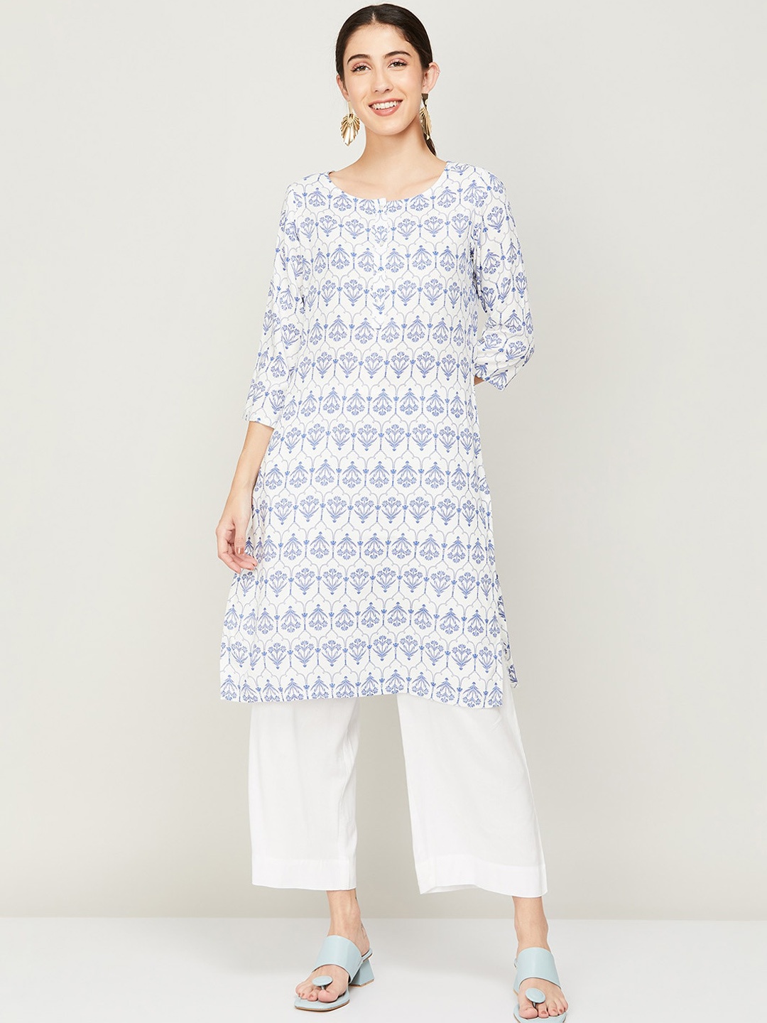 

Melange by Lifestyle Women Floral Printed Kurta, White