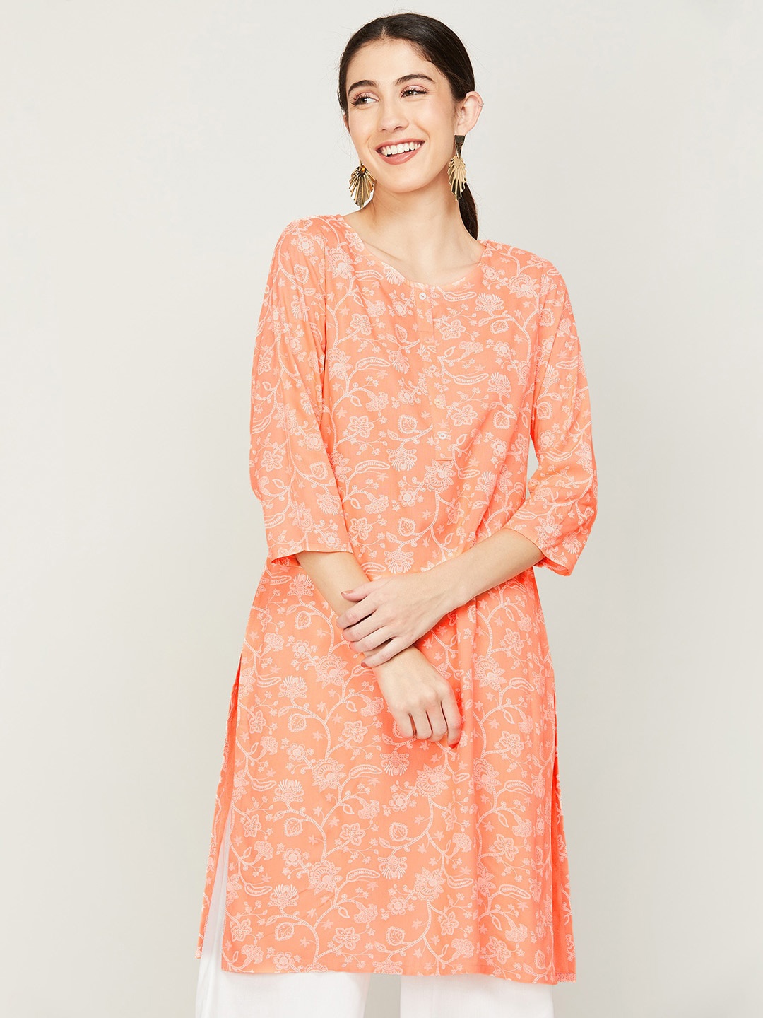 

Melange by Lifestyle Women Floral Printed Floral Kurta, Peach