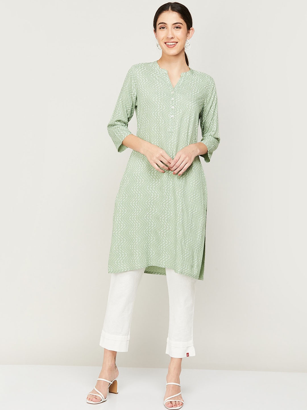 

Melange by Lifestyle Women Striped Kurta, Green