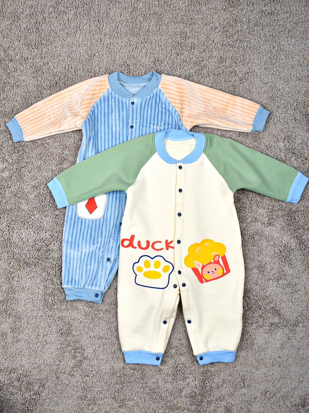 

Moms Home Infants Pack of 2 Printed Organic Cotton Winter Rompers, Blue