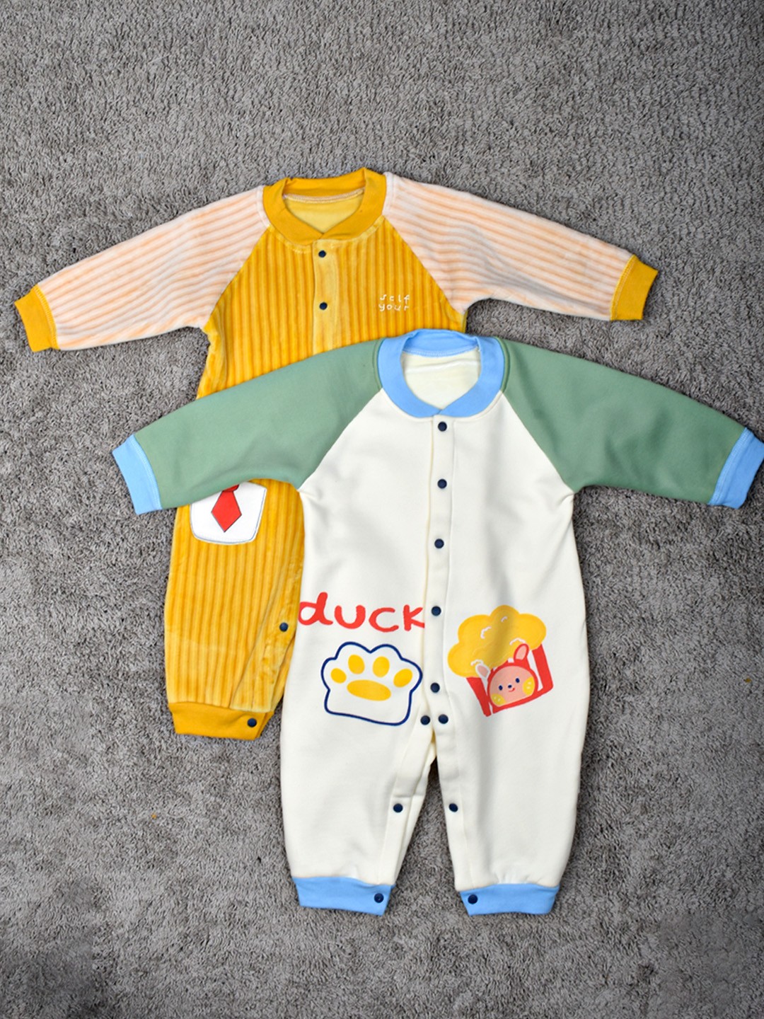 

Moms Home Infants Pack of 2 Printed Organic Cotton Rompers, Yellow
