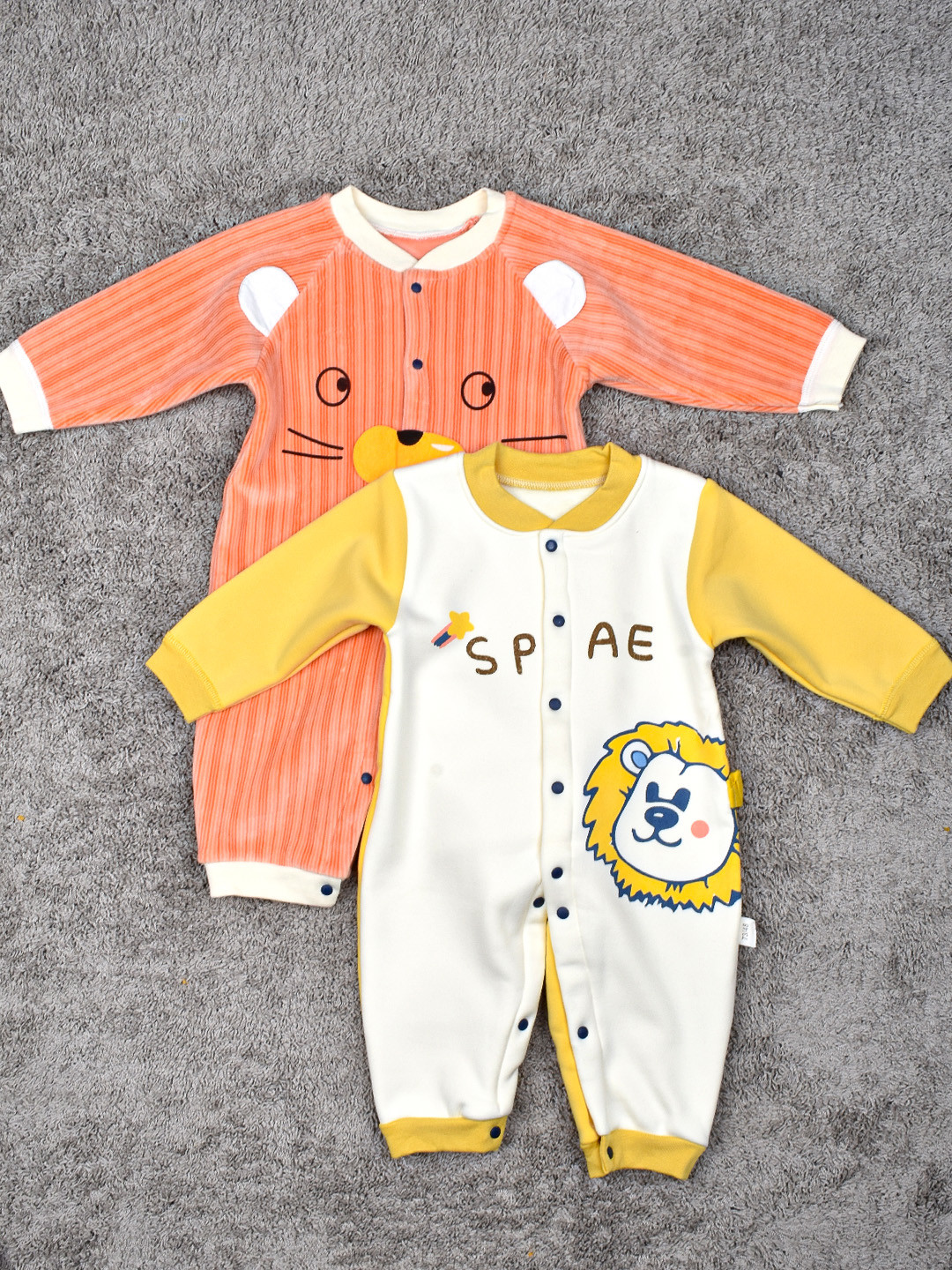 

Moms Home Infants Pack of 2 Printed Organic Cotton Winter Rompers, Orange