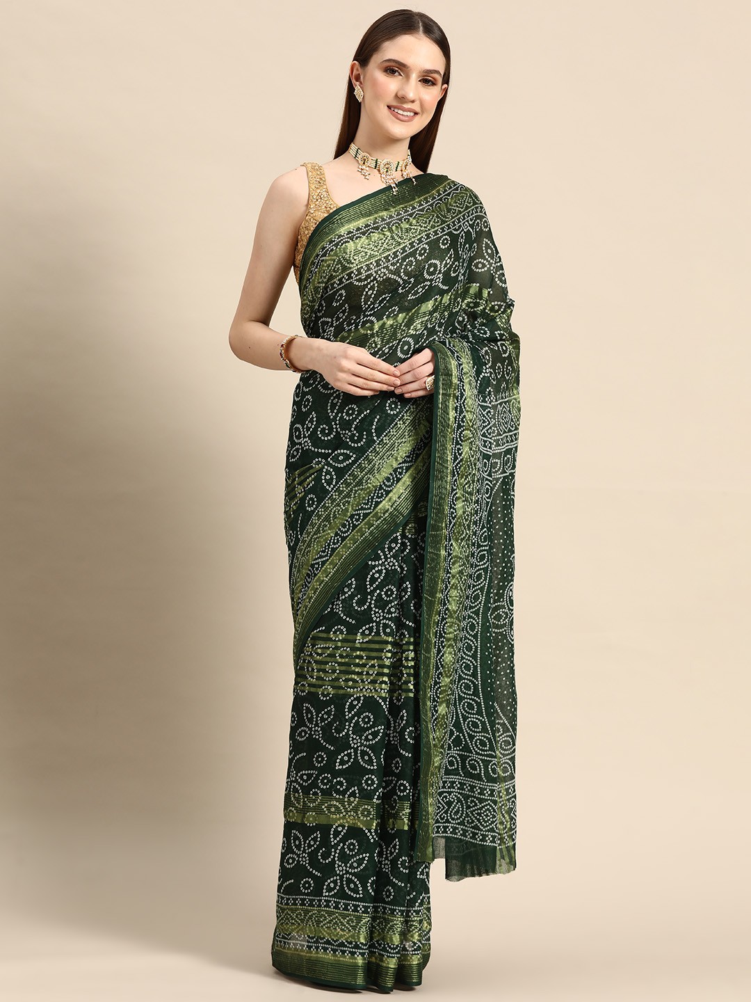 

Anouk Bandhani Saree, Green