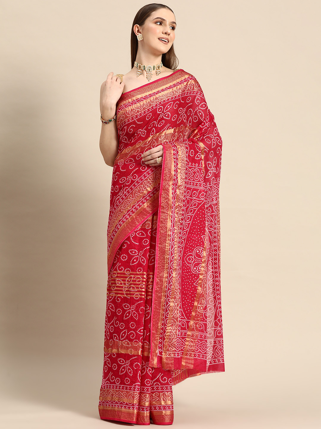 

Anouk Bandhani Saree, Pink