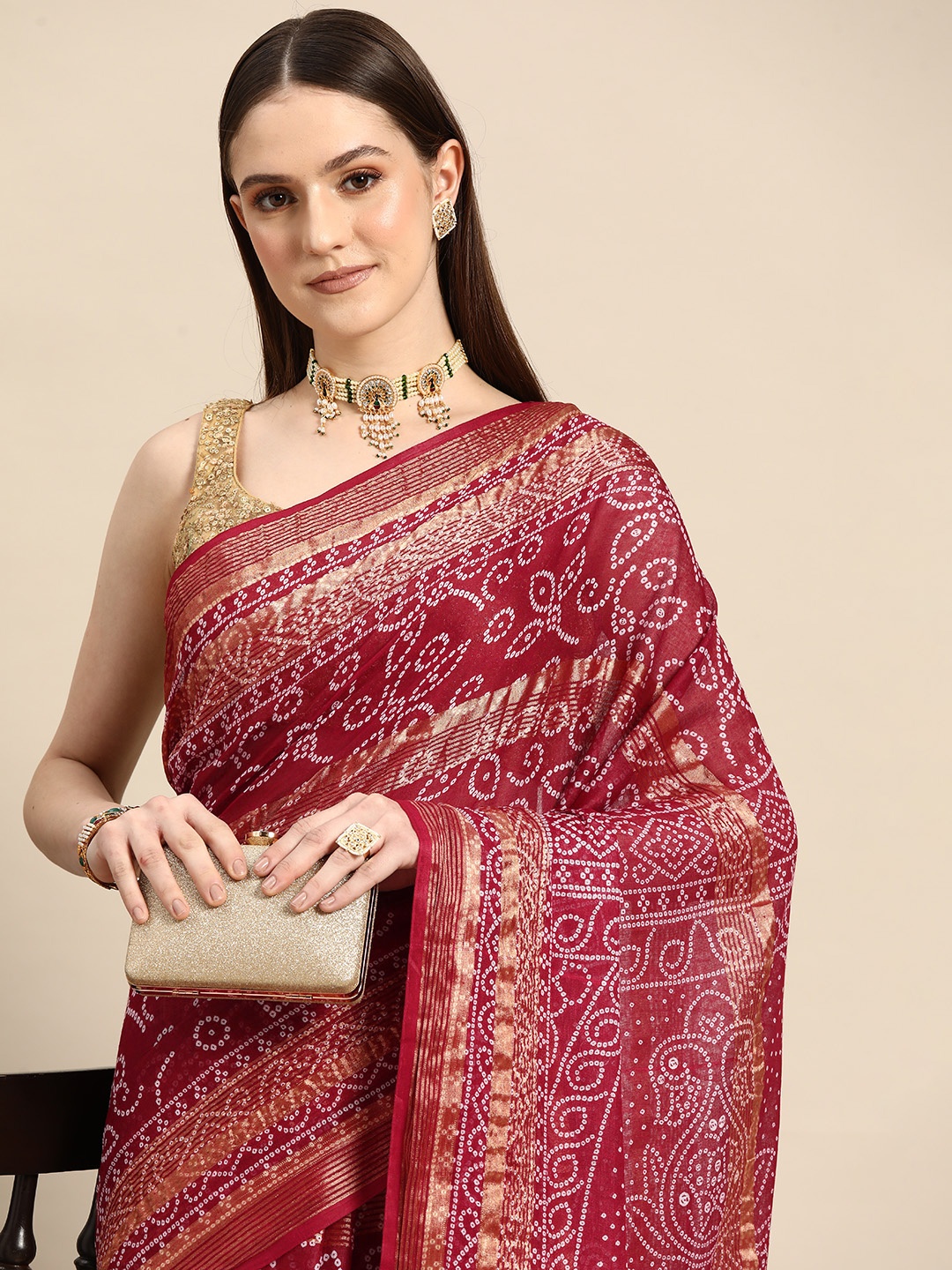 

Anouk Bandhani Saree, Maroon