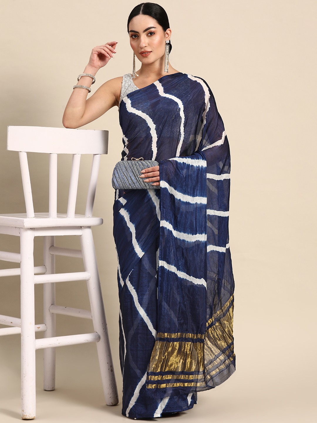 

Anouk Art Silk Leheriya Saree, Navy blue