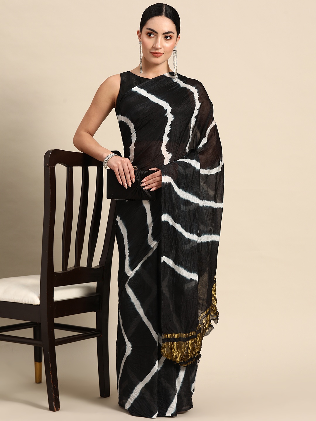 

Anouk Art Silk Leheriya Saree, Black