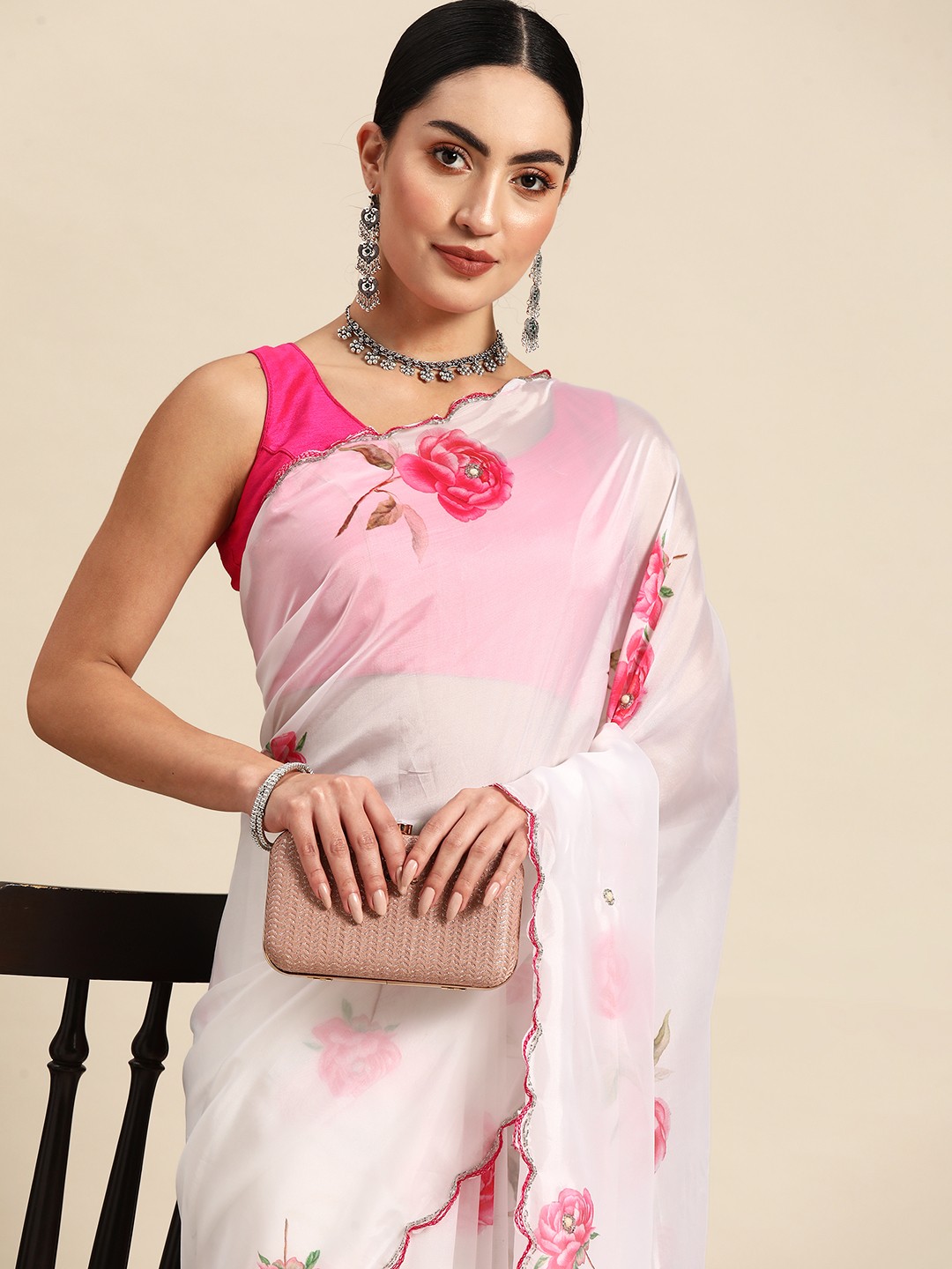 

Anouk Floral Silk Blend Saree, White
