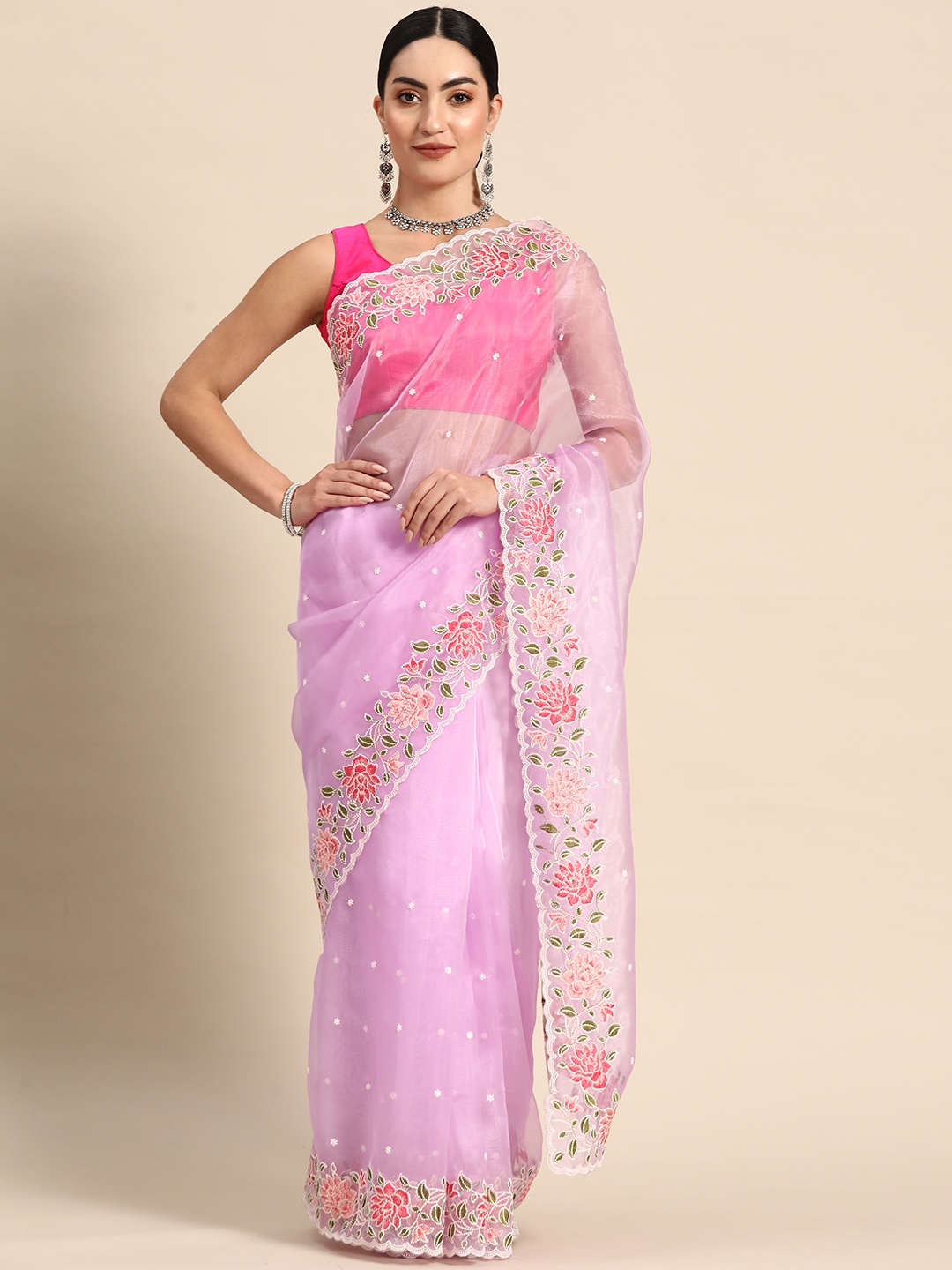 

Anouk Floral Organza Saree, Lavender