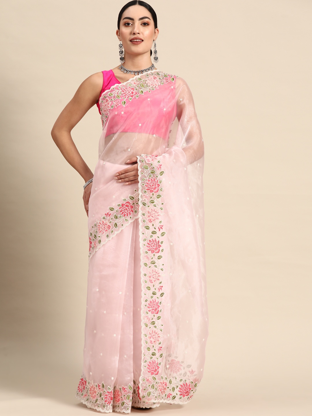 

Anouk Floral Organza Saree, Pink