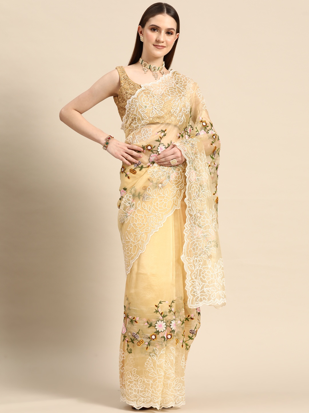 

Anouk Floral Organza Saree, Beige