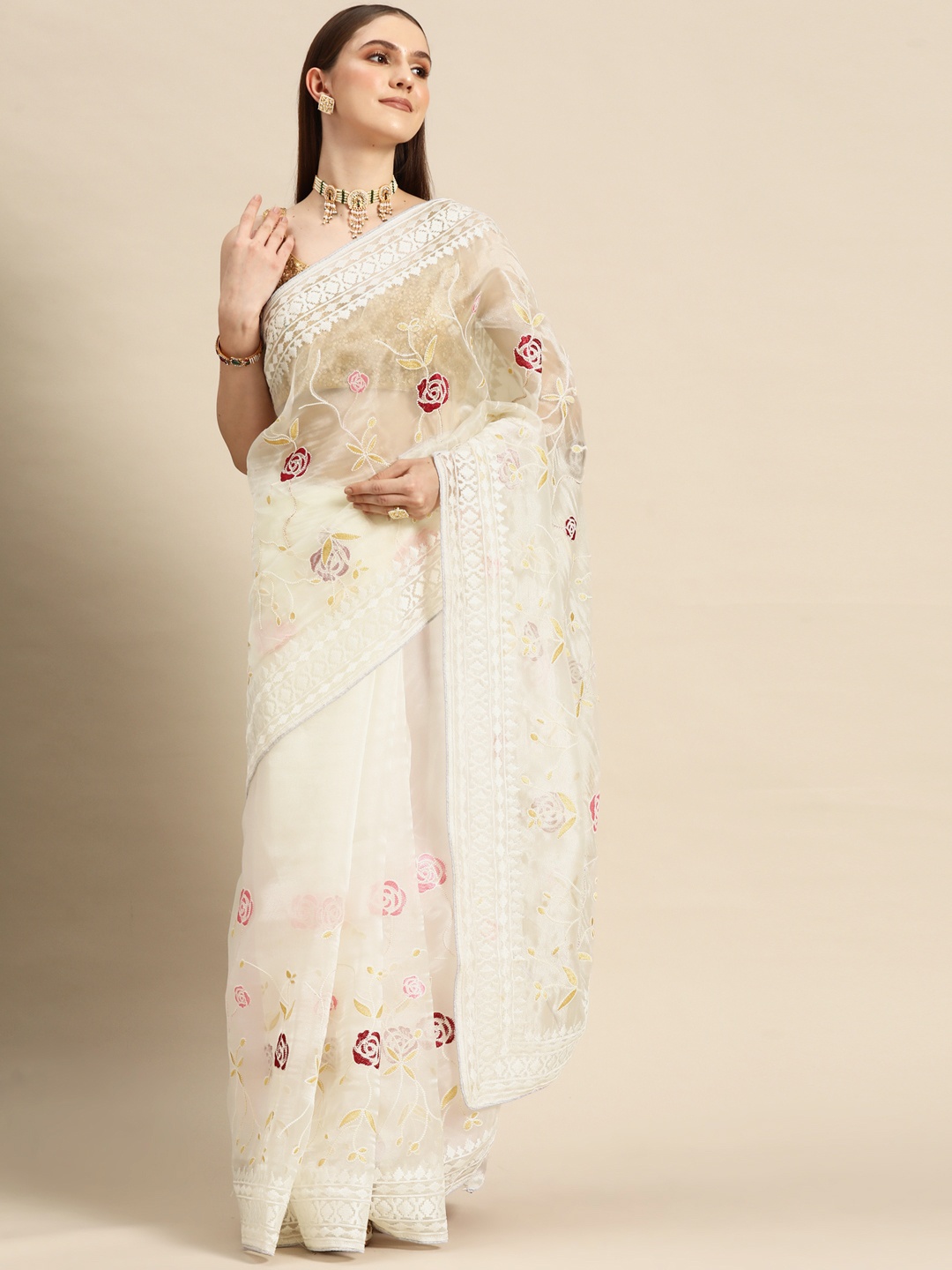 

Anouk Floral Organza Saree, White