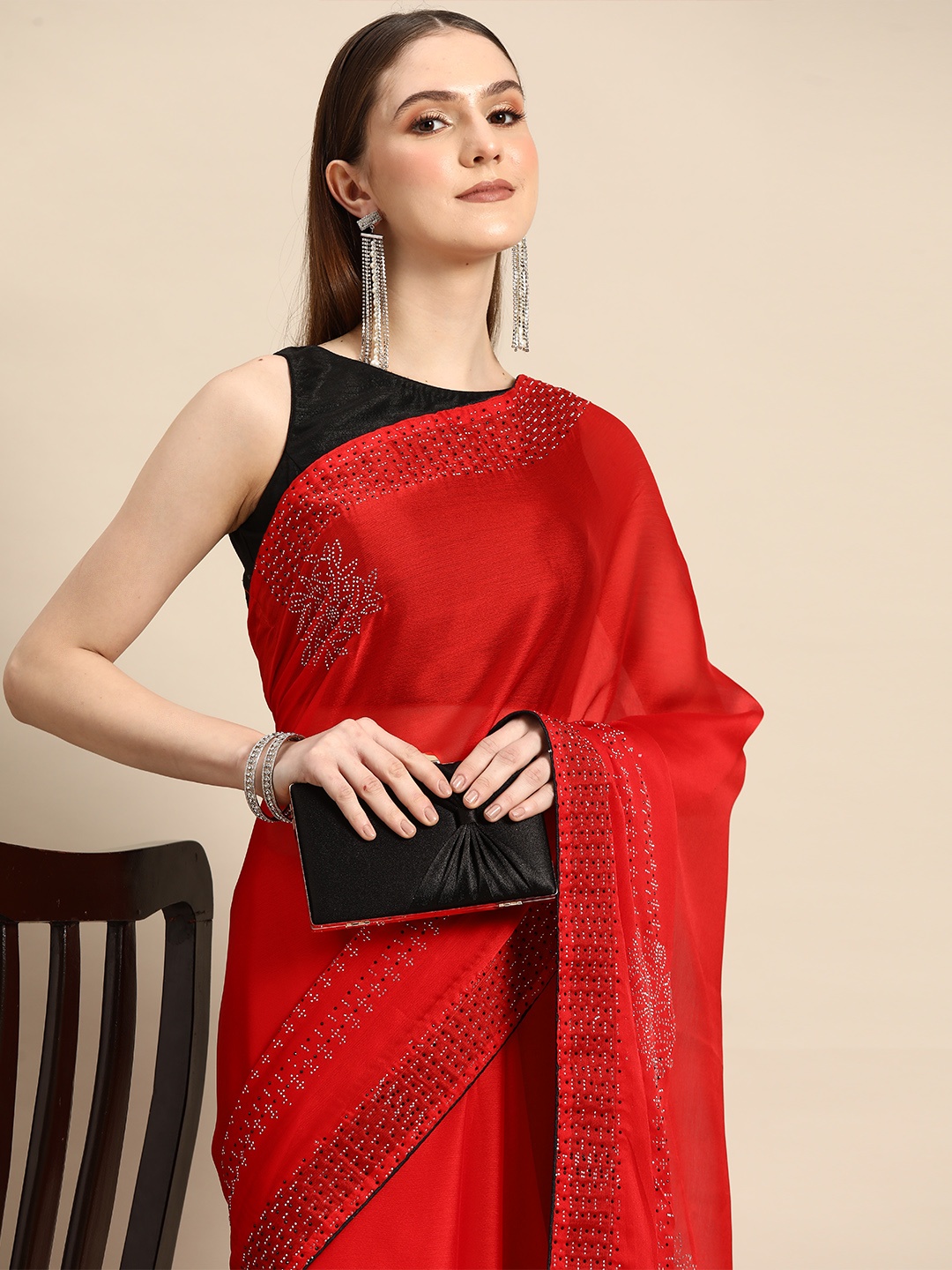 

Anouk Embellished Beads and Stones Saree, Red