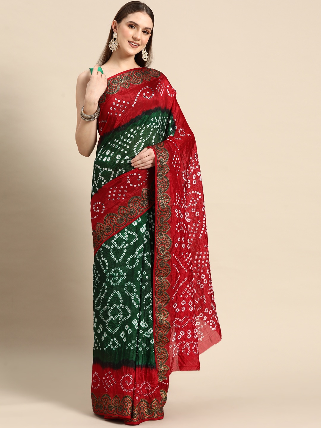 

Anouk Bandhani Art Silk Bandhani Saree, Green