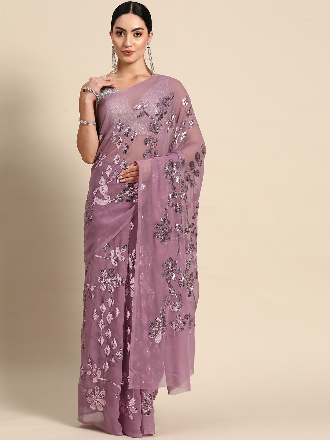 

Anouk Floral Sequinned Saree, Lavender