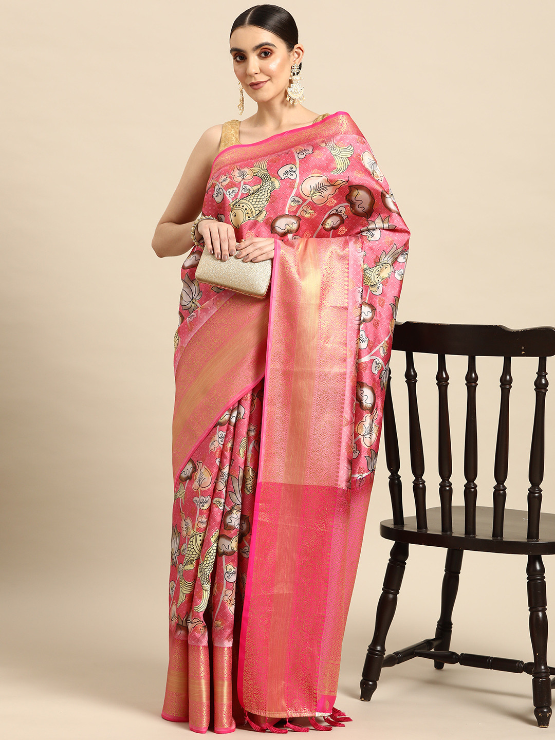 

Anouk Pink Kalamkari Silk Blend Saree
