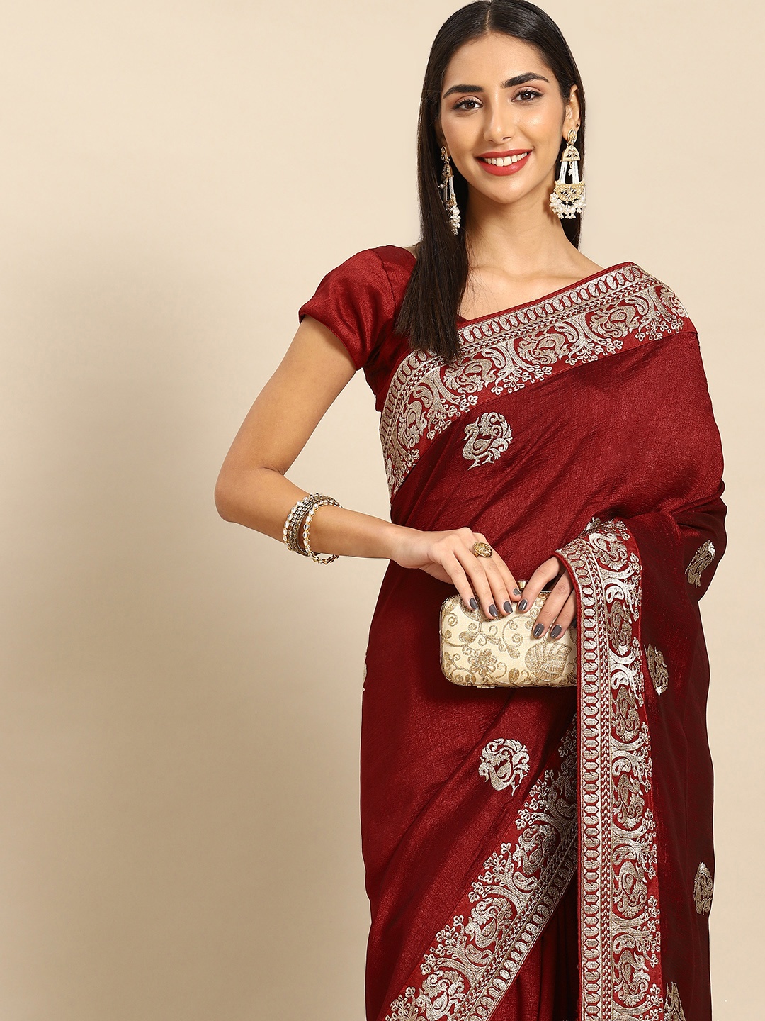 

Anouk Ethnic Motifs Zari Saree, Maroon