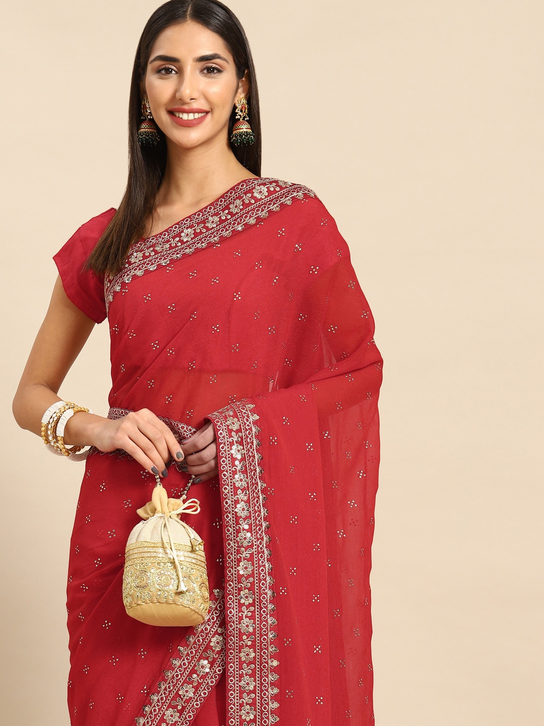 

Anouk Floral Sequinned Saree, Red