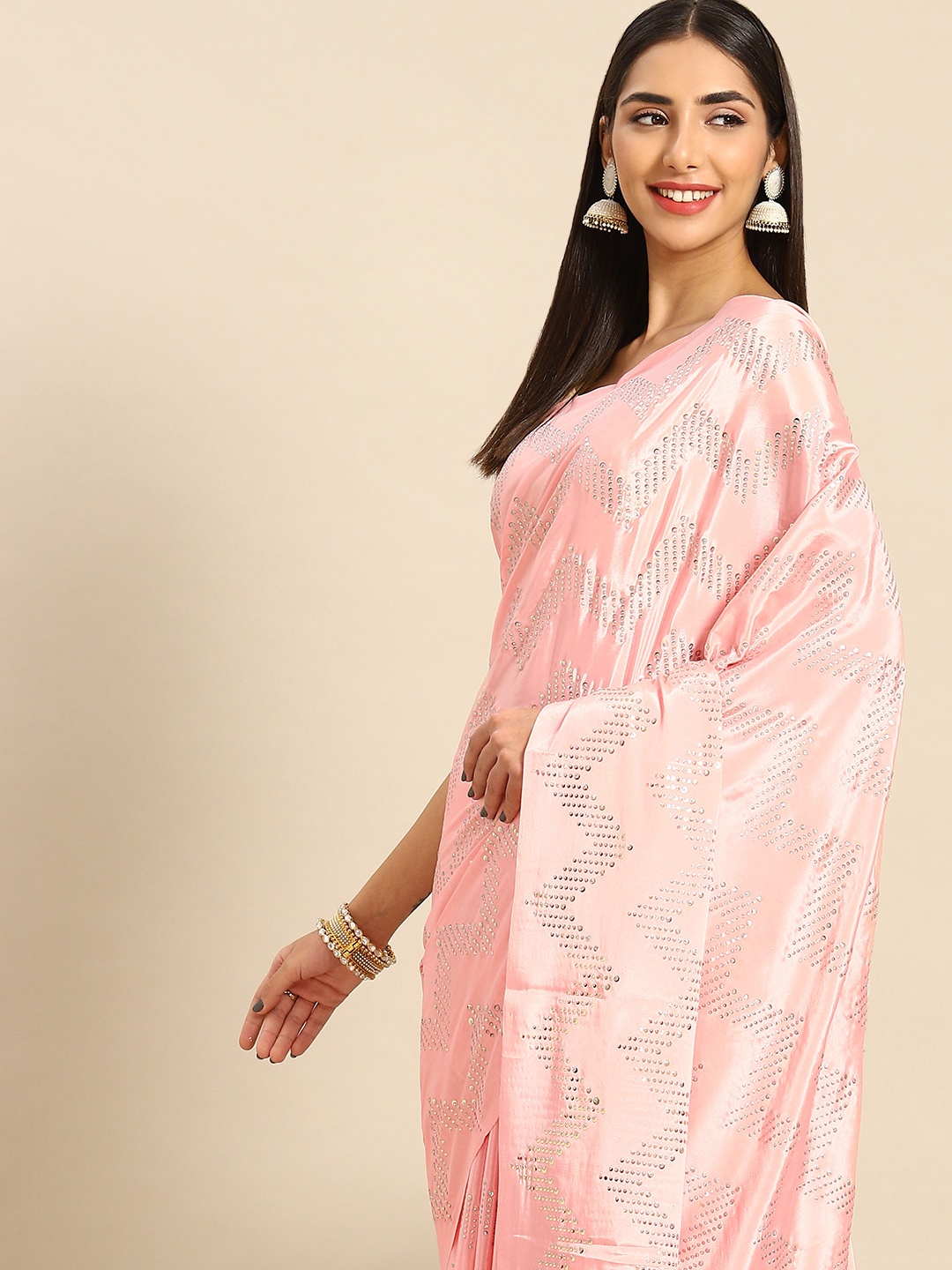 

Anouk Embellished Sequinned Satin Saree, Pink