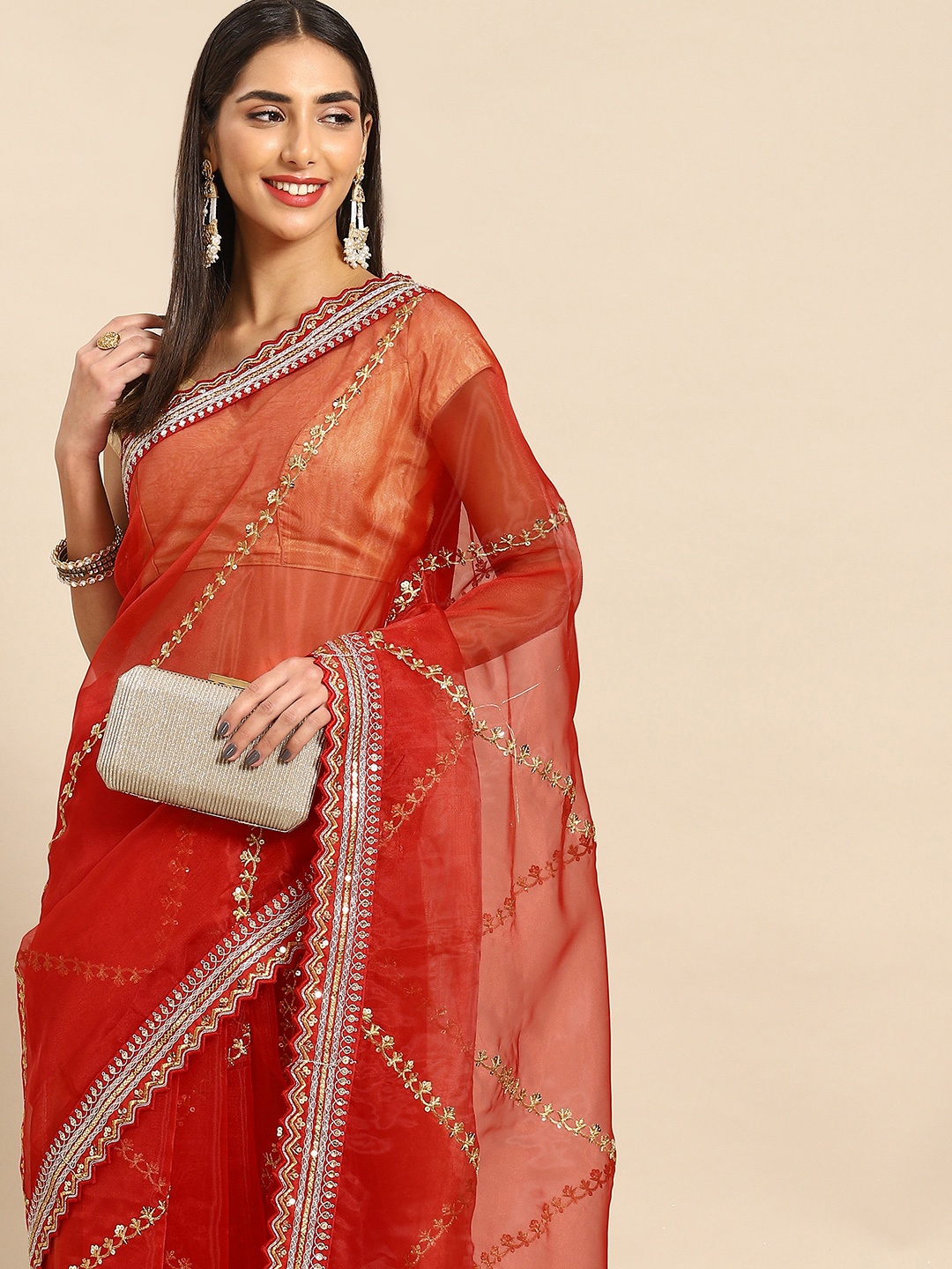 

Anouk Leheriya Zari Organza Saree, Red