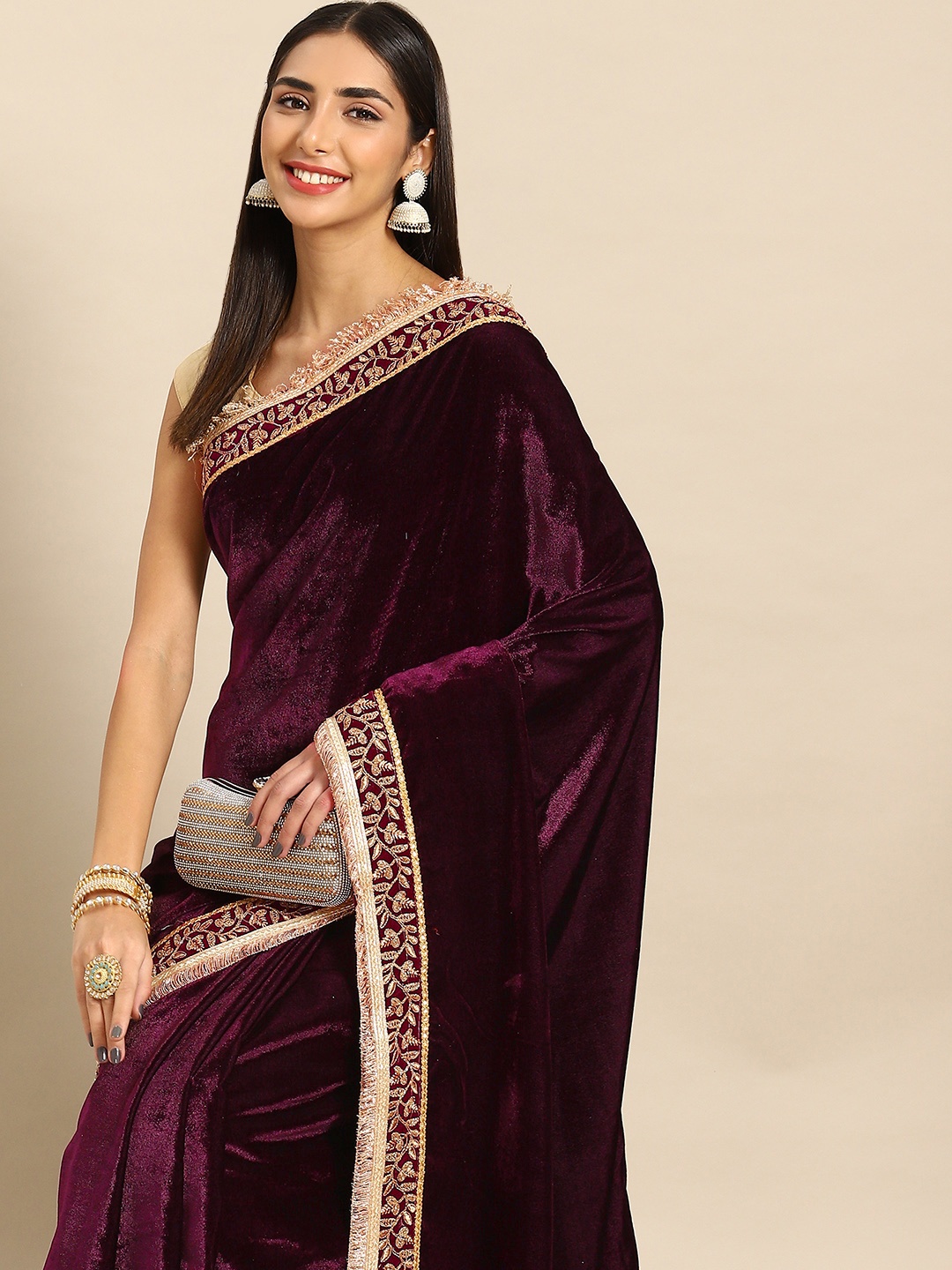 

Anouk Zari Velvet Saree, Burgundy