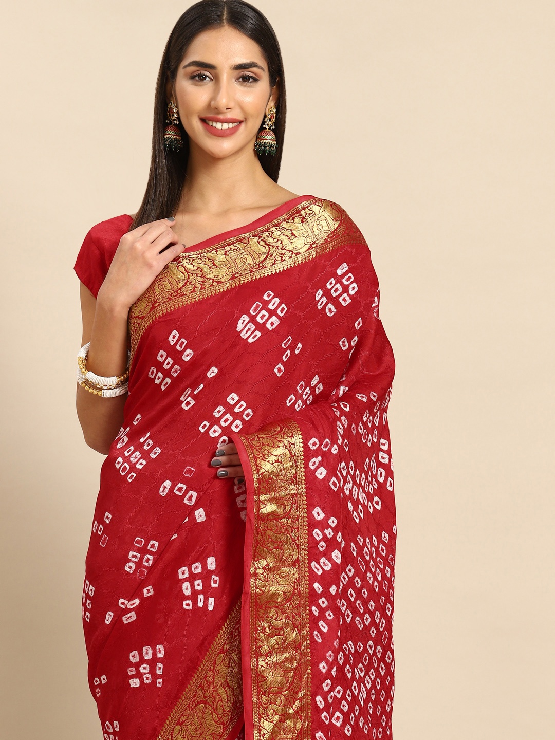 

Anouk Zari Art Silk Bandhani Saree, Red