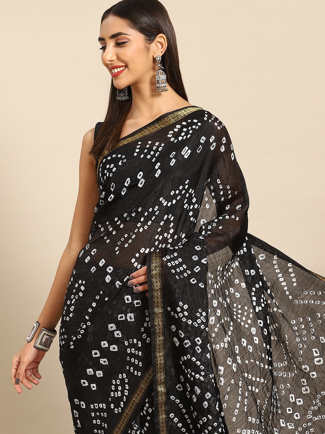 

Anouk Zari Art Silk Bandhani Saree, Black
