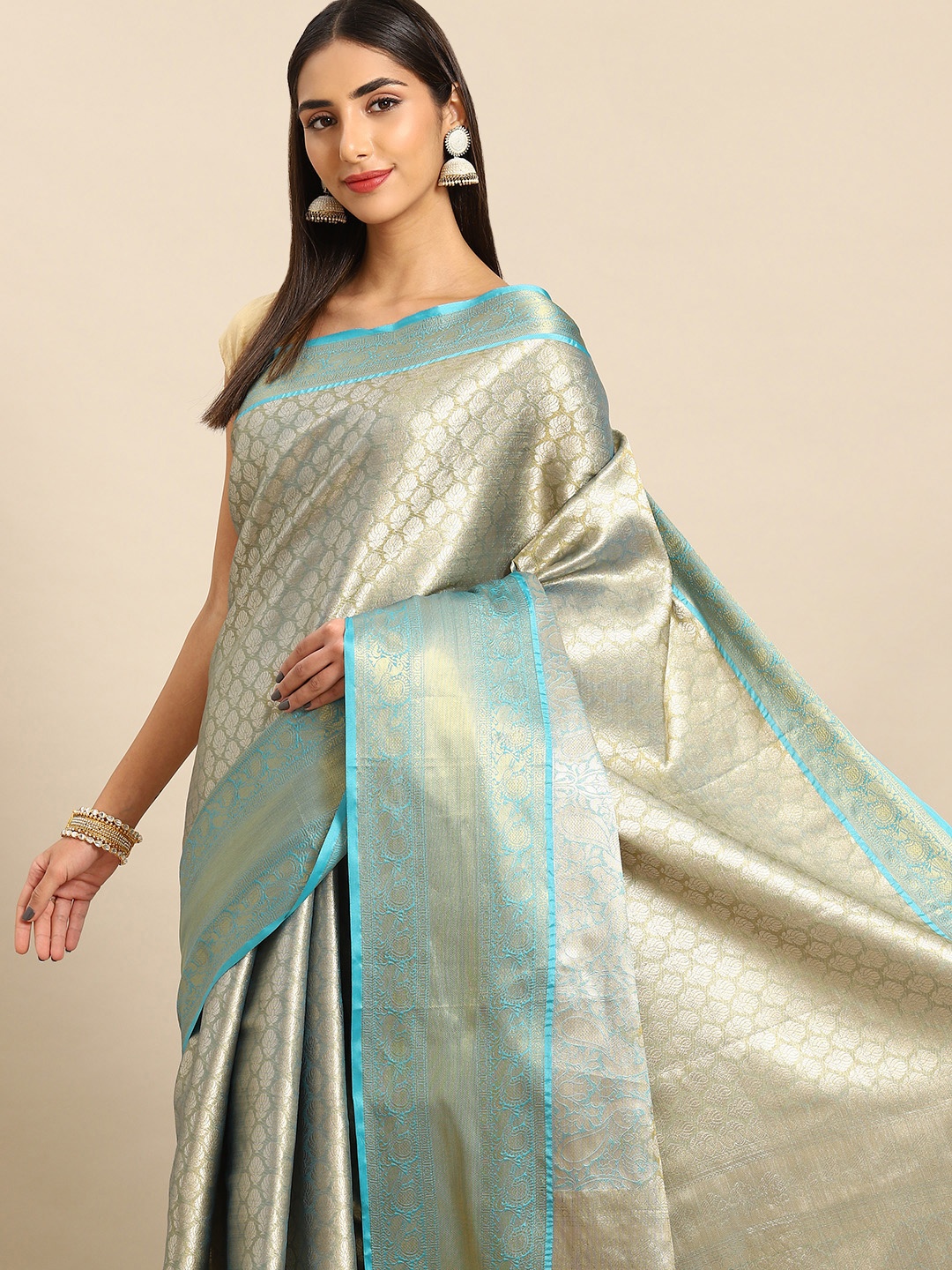 

Anouk Ethnic Motifs Zari Silk Blend Kanjeevaram Saree, Blue