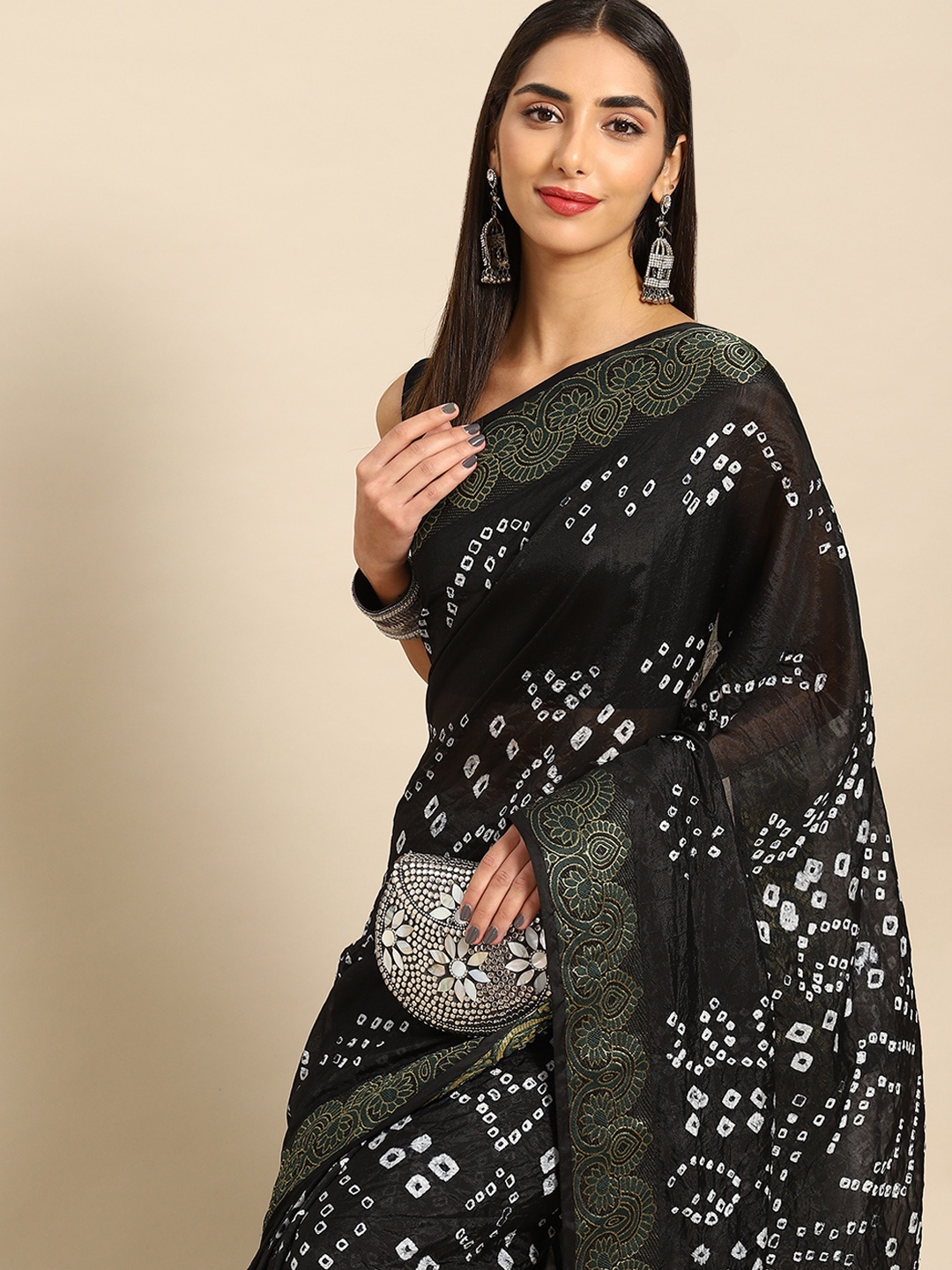 

Anouk Art Silk Bandhani Saree, Black