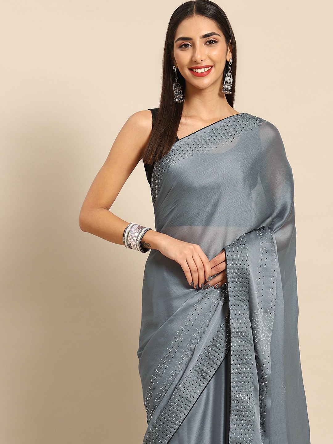

Anouk Beads & Stones Saree, Grey