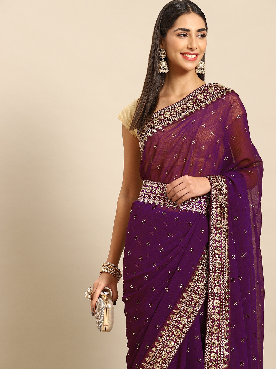 

Anouk Floral Sequinned Saree, Burgundy