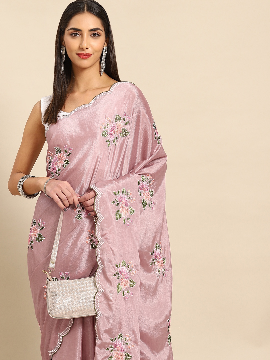 

Anouk Floral Embroidered Saree, Pink