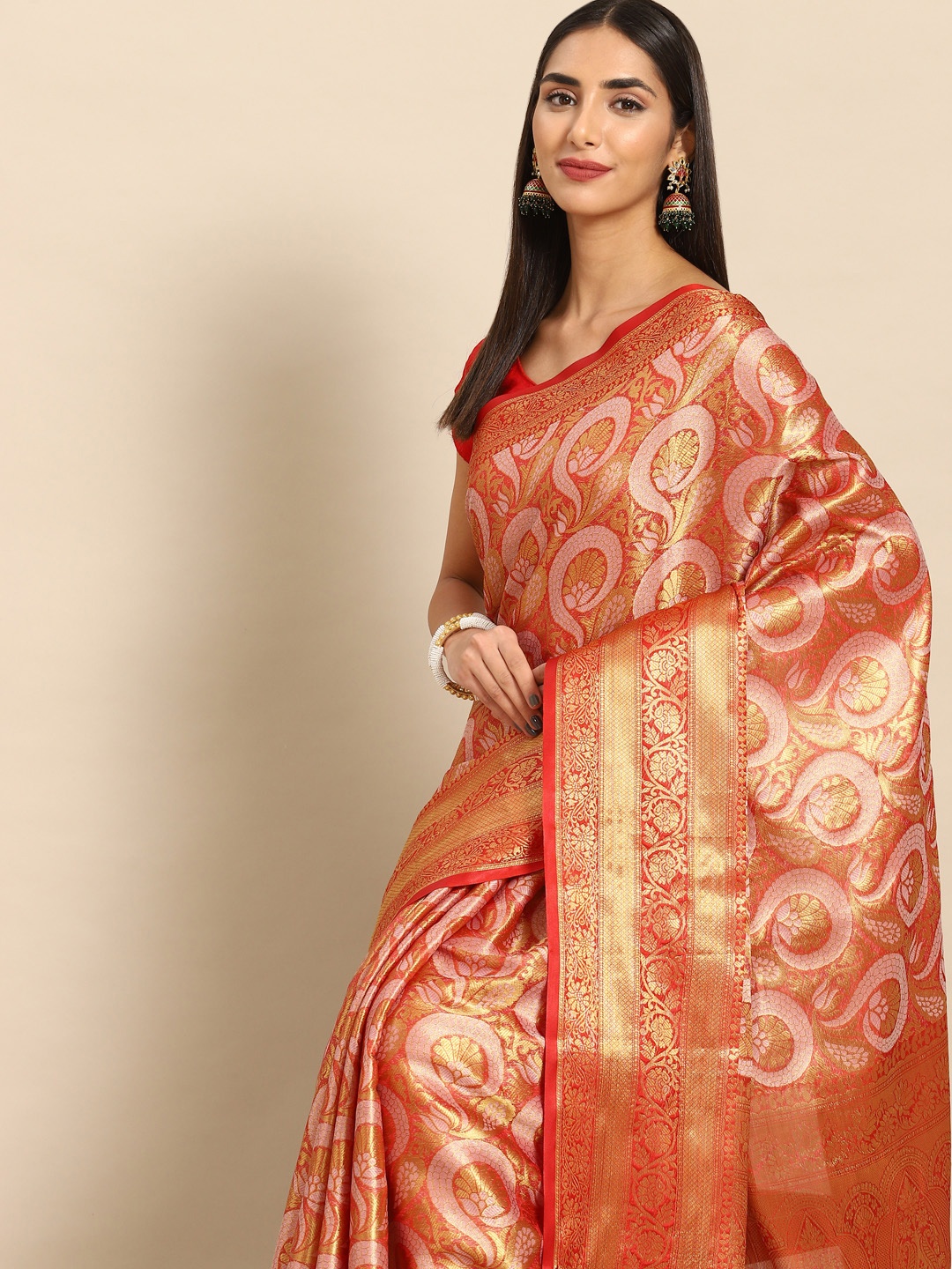 

Anouk Ethnic Motifs Zari Silk Blend Kanjeevaram Saree, Red