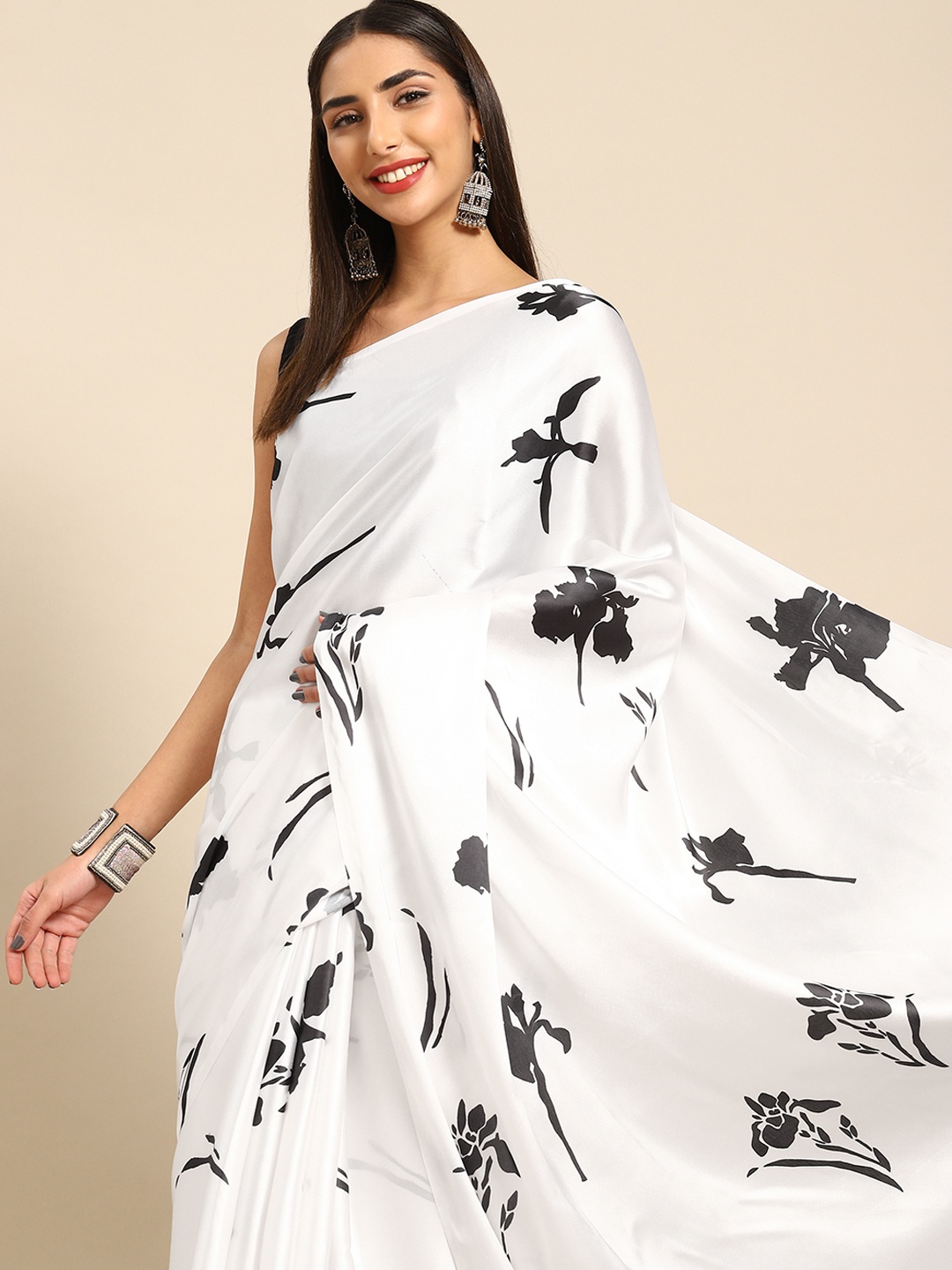 

Anouk Floral Satin Saree, White