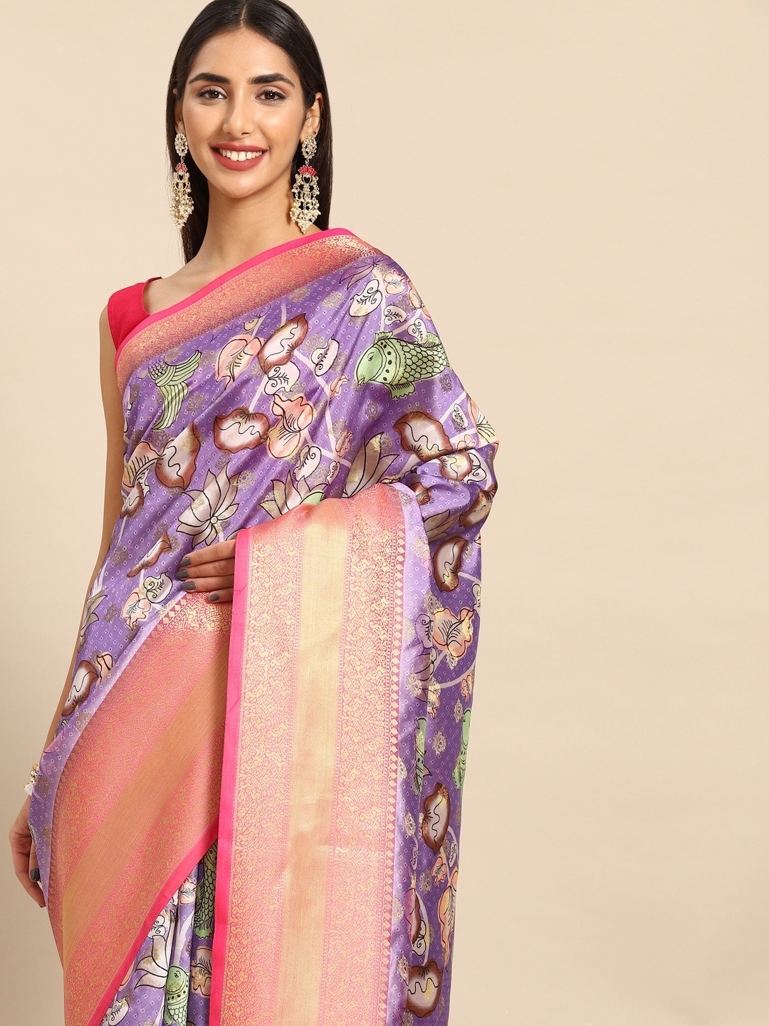 

Anouk Kalamkari Zari Silk Blend Saree, Lavender