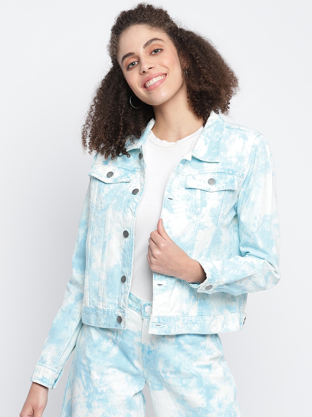 

TALES & STORIES Women Lightweight Crop Cotton Denim Jacket, Blue