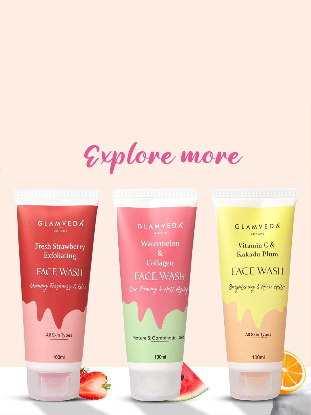 

GLAMVEDA Skincare Retinol & Saffron Anti Ageing Face Wash 100 ml, Pink
