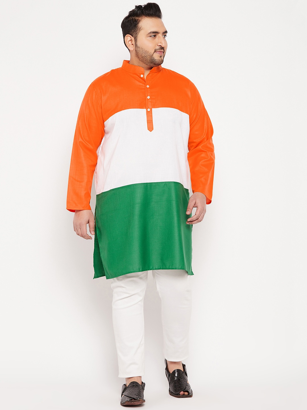 

bigbanana Men Plus Size Colourblocked Thread Work Kurta, Orange