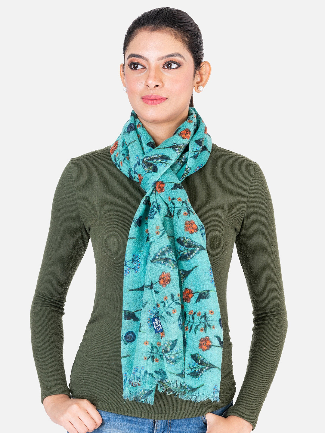 

AQVA Women Cotton Printed Scarf, Blue