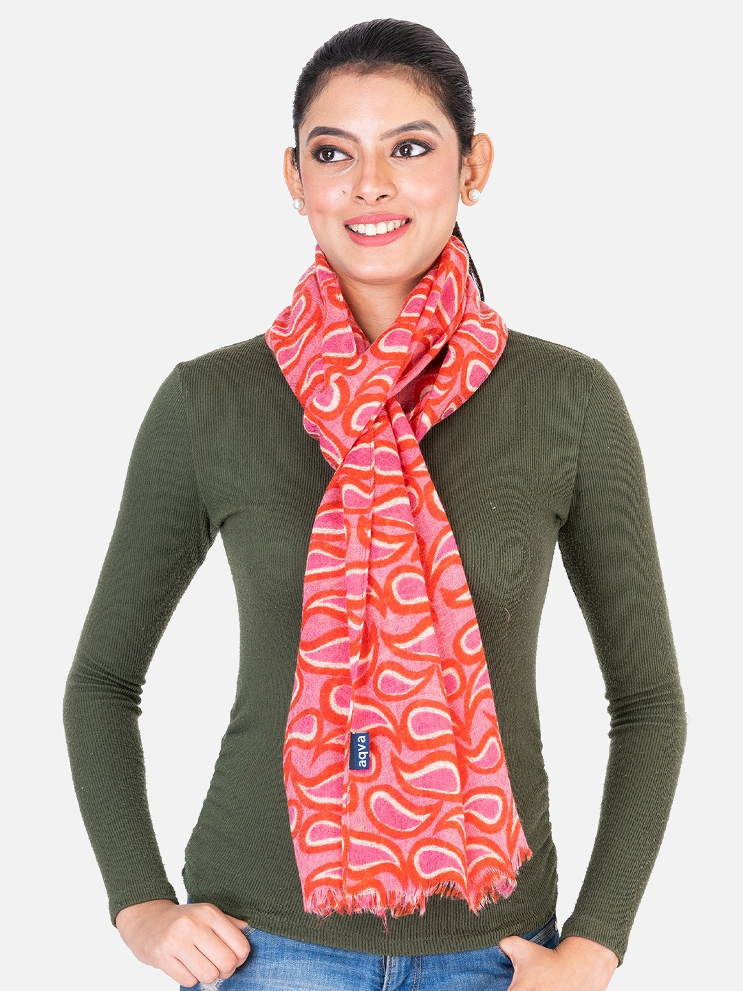 

AQVA Women Cotton Printed Scarf, Pink