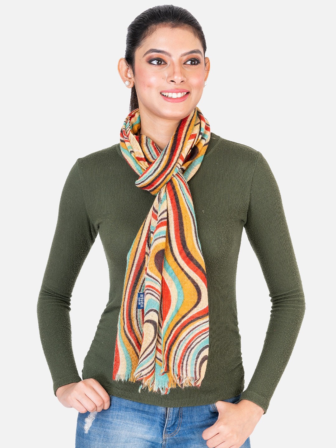 

AQVA Women Cotton Printed Scarf, Yellow