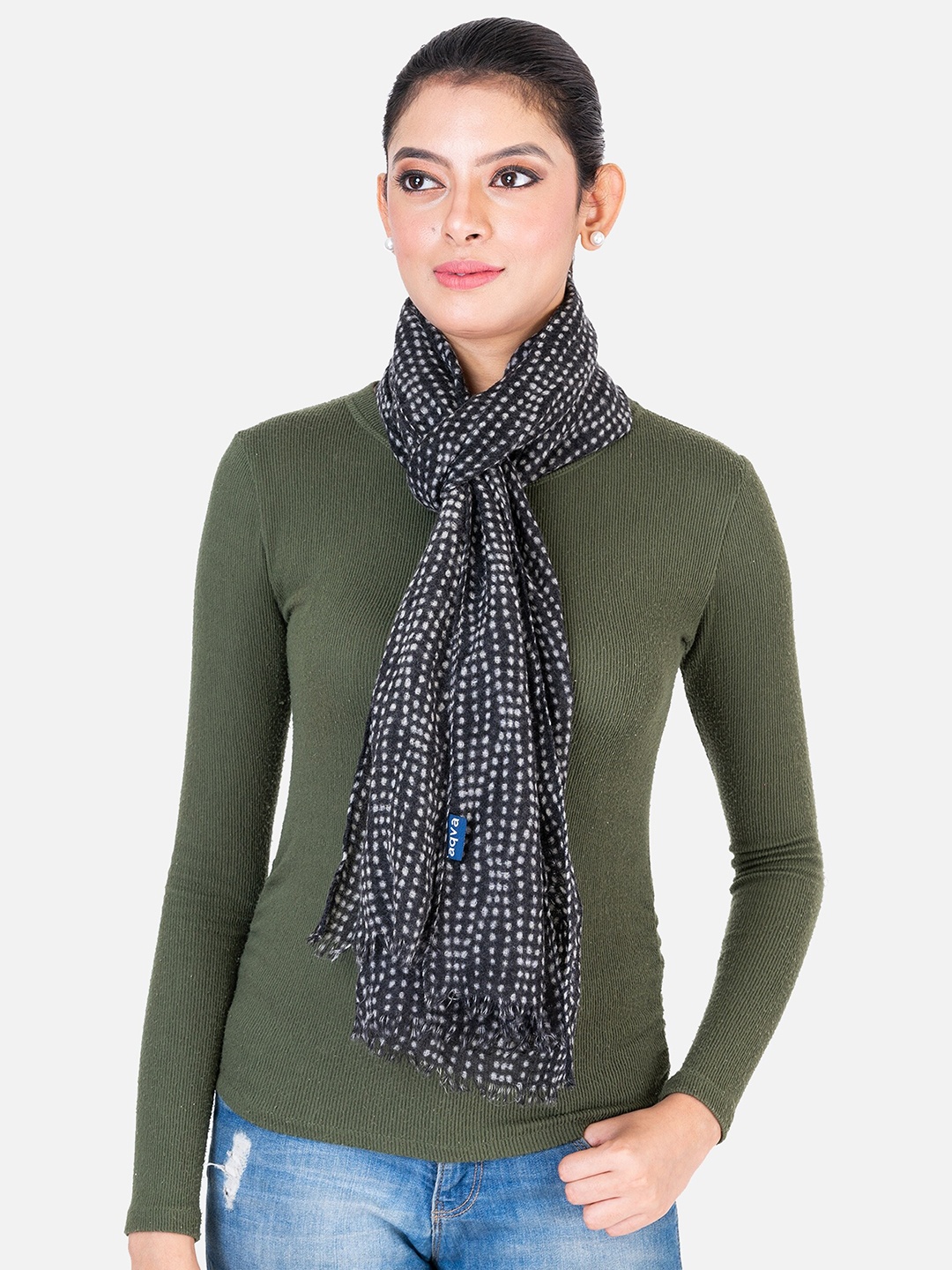 

AQVA Women Cotton Printed Scarf, Black