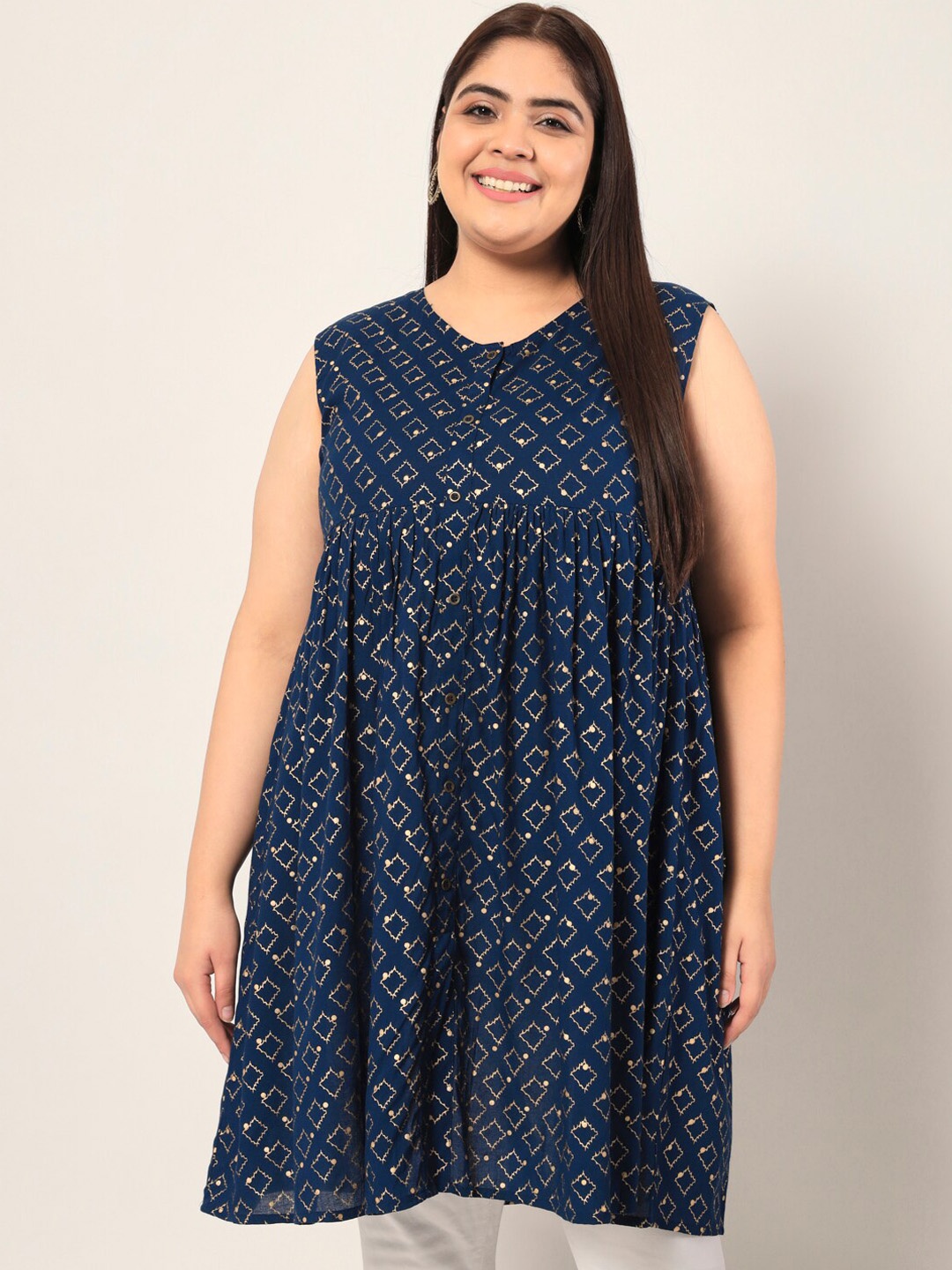 

KBZ Women Plus Size Geometric Printed Kurta, Blue