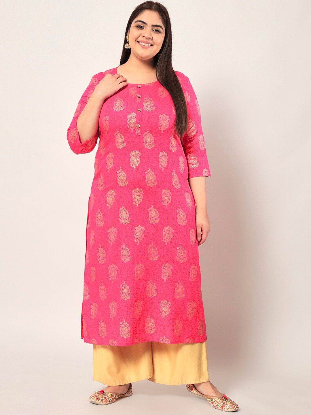 

KBZ Women Plus Size Ethnic Motifs Printed Kurta, Pink