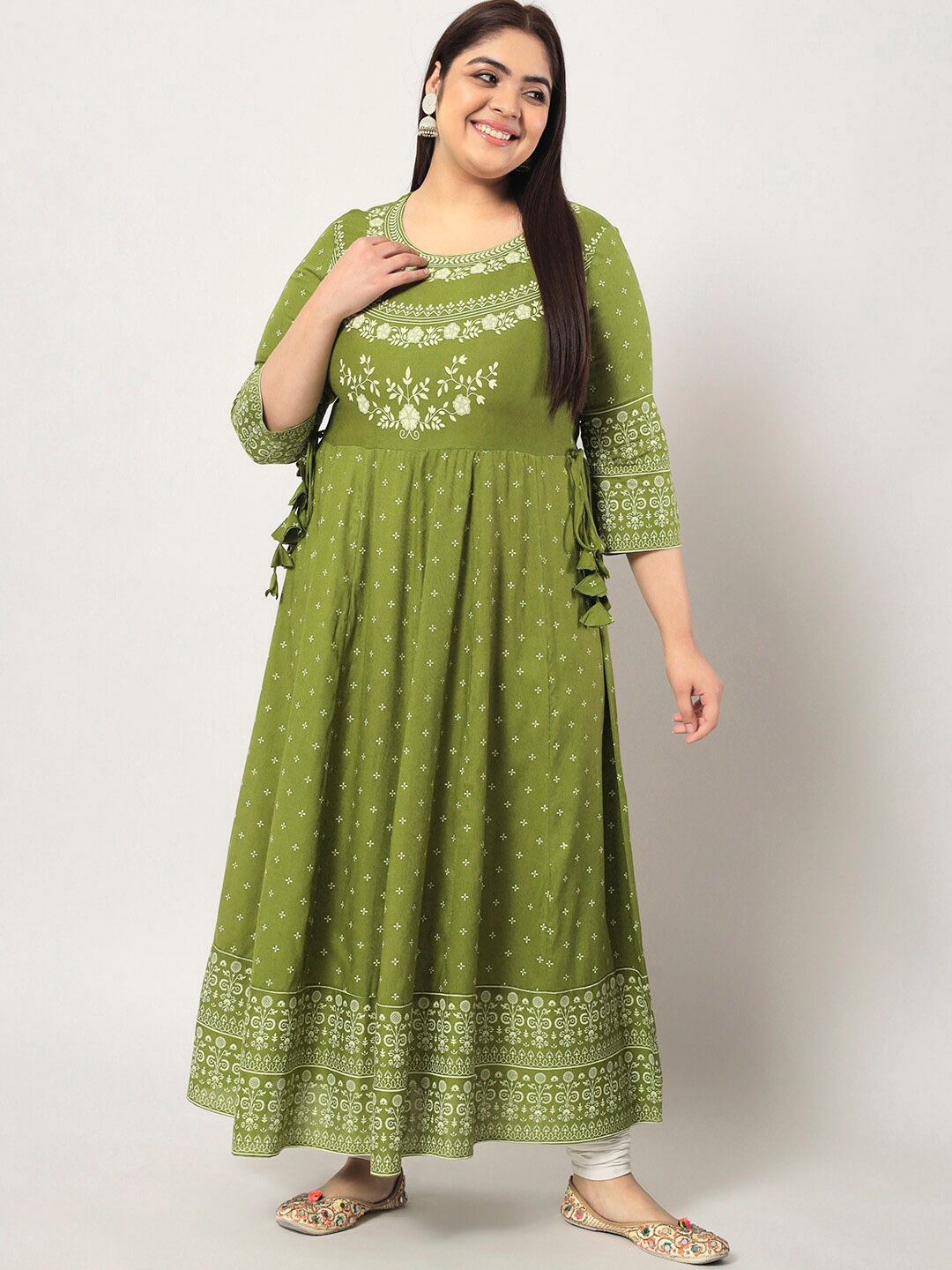 

KBZ Plus Size Ethnic Motifs Printed Anarkali Kurta, Green