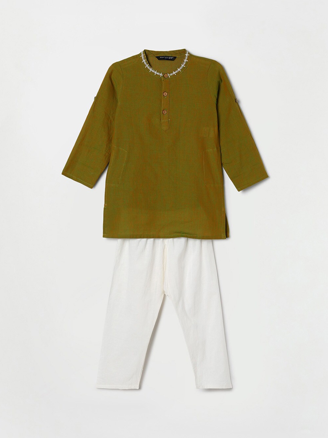 

Melange by Lifestyle Boys Thread Work Pure Cotton Kurta with Pyjamas, Green