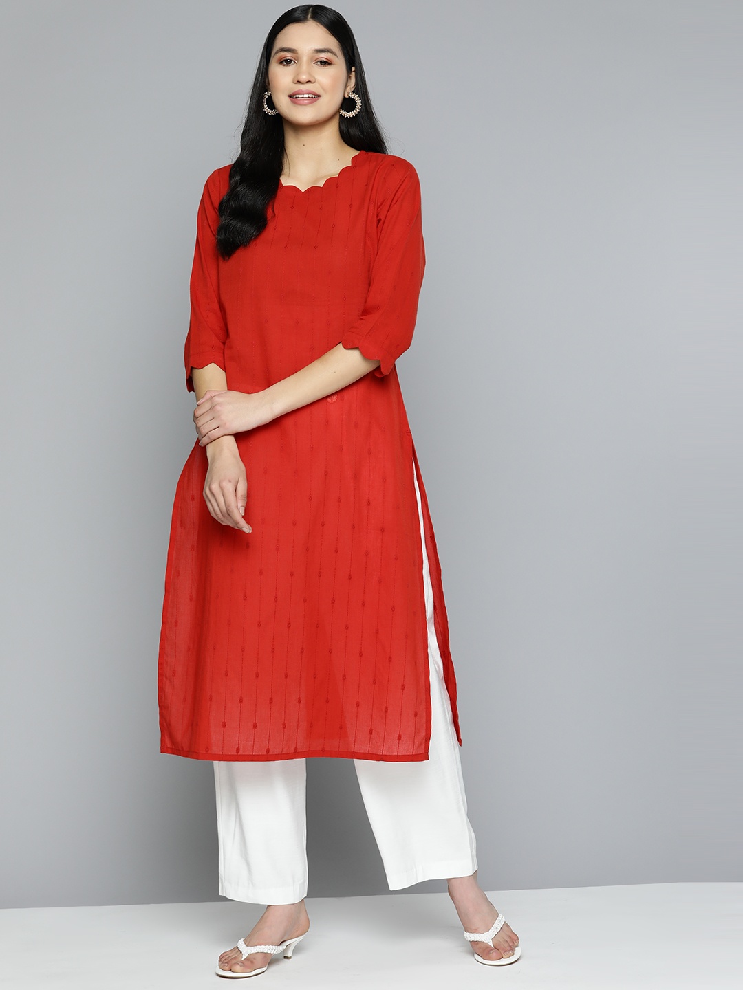 

HERE&NOW Women Stylised Neck Kurta, Red